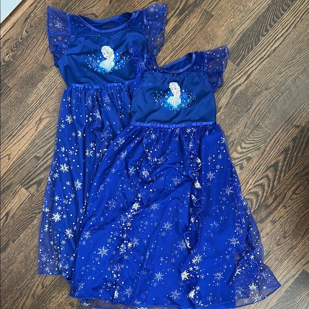 Disney Frozen Blue Snowflake Dress with Princess Design-2 size bundle
